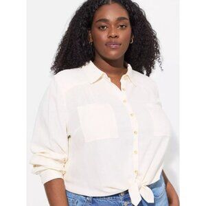 NEW Torrid Plus 4X Madison Linen Button Up Long Sleeve Shirt Blouse Top